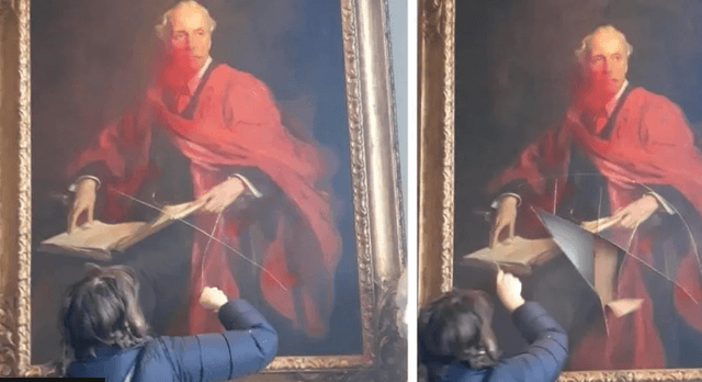 Protesters supporting the Palestinian cause vandalize a painting at the University of Cambridge, according to reports on Lord Balfour - People News Time